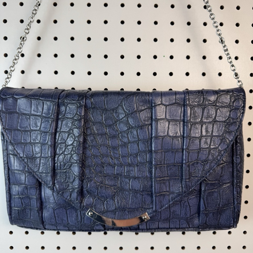Steve Madden Blue Faux‎ Croc Embossed Clutch Crossbody Chain Strap Bag